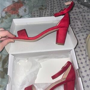 Elegant Red Block Heel Sandals